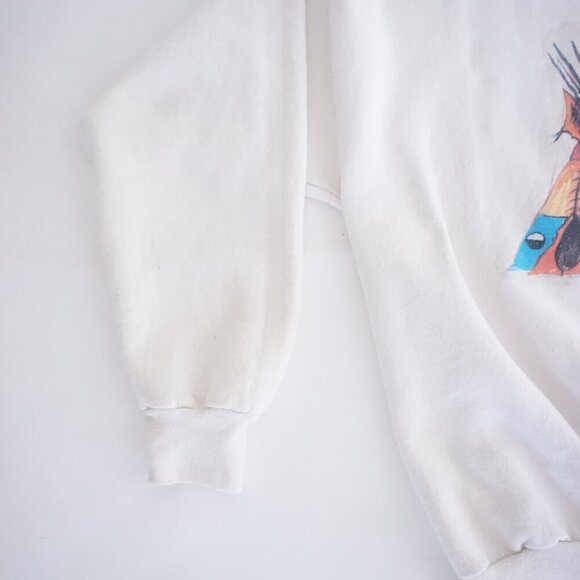 Vintage Hanes White Indigenous Animal Print Cotton Blend Crewneck Sweater XL - Picture 8 of 10